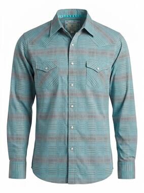 Panhandle Rough Stock Blue Striped Western Pearl Snap Shirt Men Size S